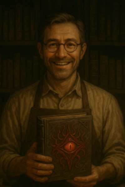 Cursed but oblivious book store owner who frightens all his clients by accident